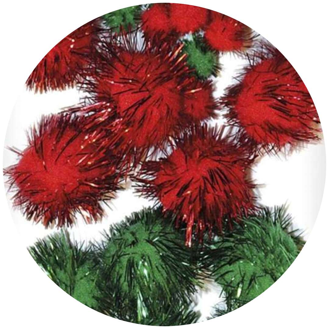 Pompony pluszowe "Metalizowane - świąteczne", zielono-czerwone, Titanum, 10-20 mm, 30 szt