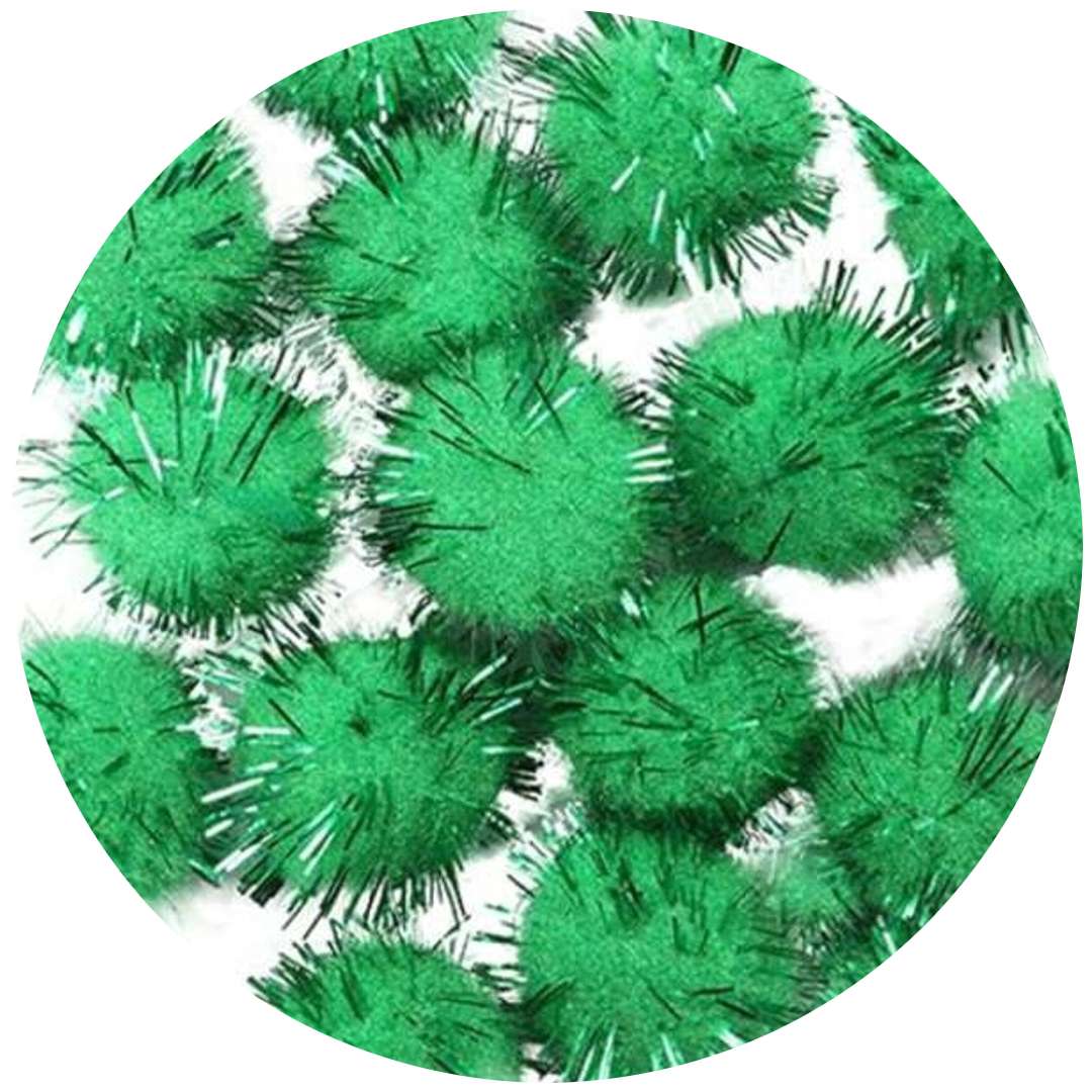 Pompony pluszowe "Metalizowane - trawiaste", zielone, Titanum, 18 mm, 15 szt
