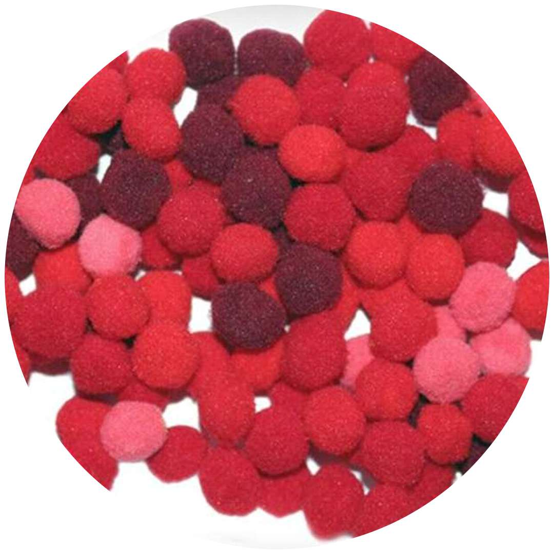 Pompony pluszowe "Poliestrowe - malinowe", czerwone mix, Titanum, 10 mm, 120 szt