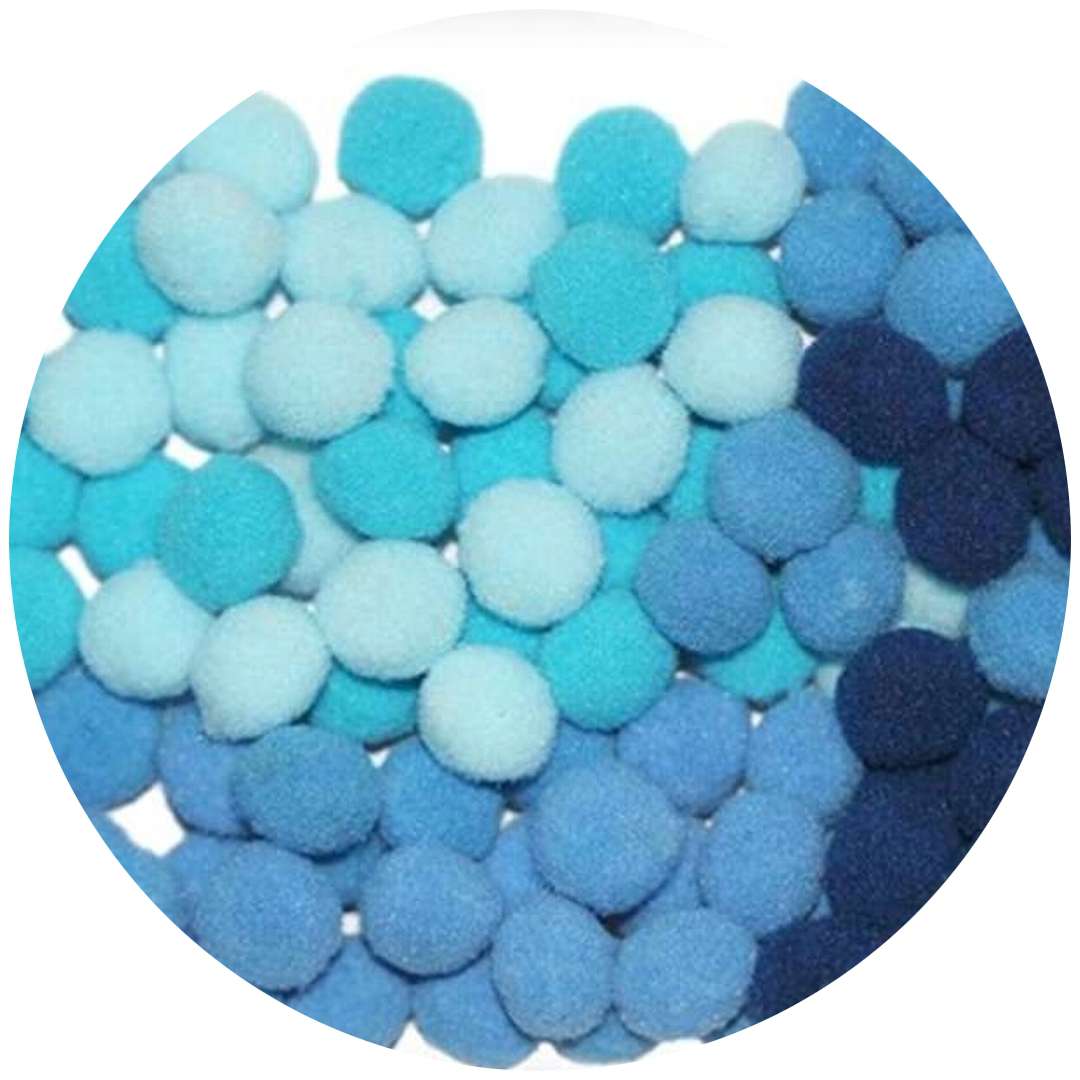 Pompony pluszowe "Poliestrowe", niebieskie mix, Titanum, 10 mm, 120 szt