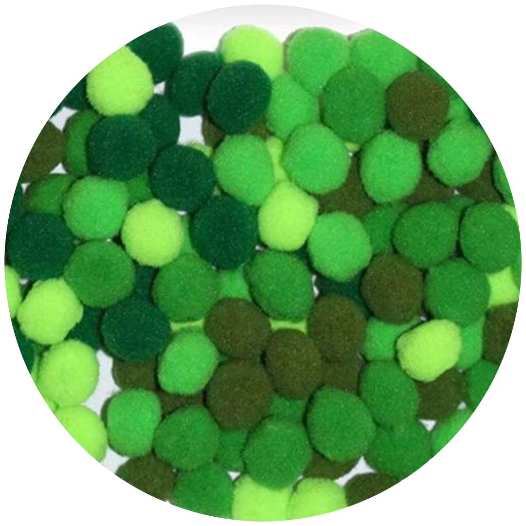 Pompony pluszowe "Poliestrowe", zielony mix, Titanum, 10 mm, 120 szt