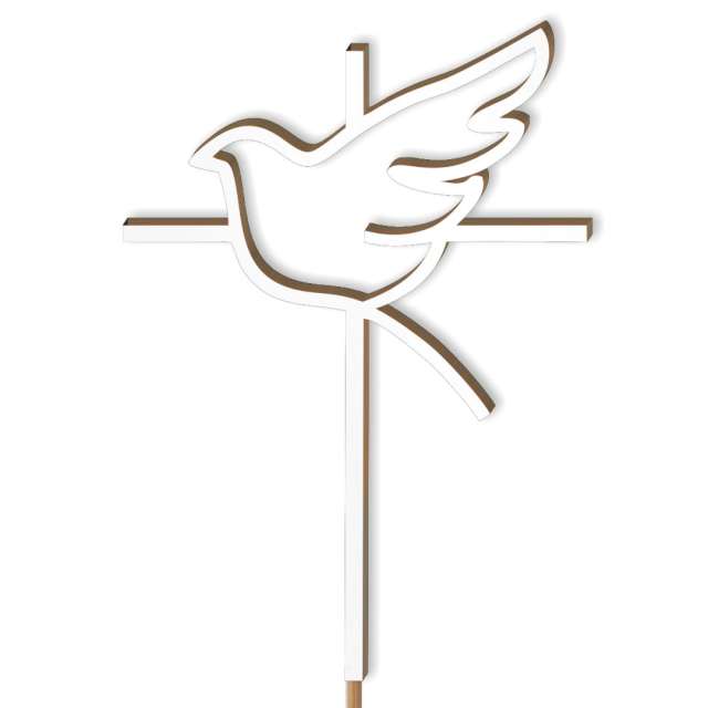 Topper laminowany "Komunia Św.- IHS krzyż i gołębica", biały, 24 cm