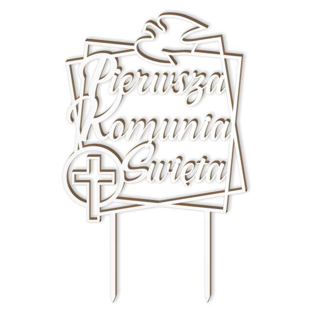 Topper laminowany "Pierwsza Komunia Św.- gołębica", biały, 19,5 cm