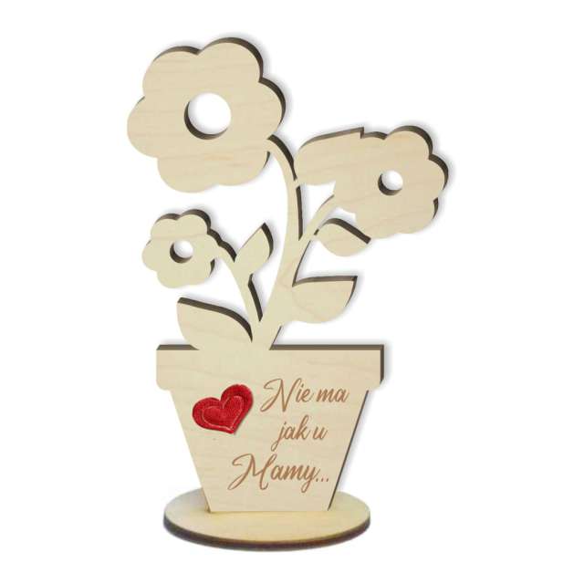 Dekoracja drewniana 3D Kwiatki z serduszkiem na Dzień Matki 14 cm