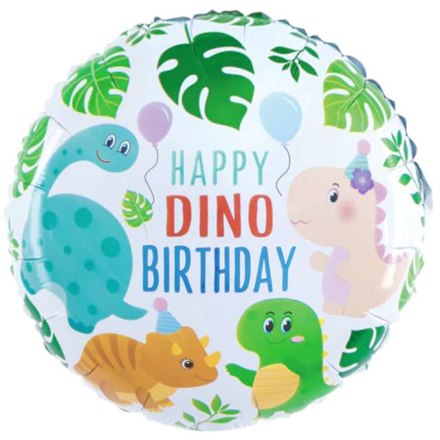 Balon foliowy "Happy Birthday - Dino", PartyPal, 18", RND