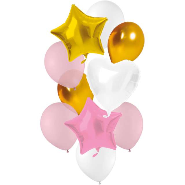 Balony "Zestaw Imprezowy", biało-złoto-różowy, Folat, 10 szt