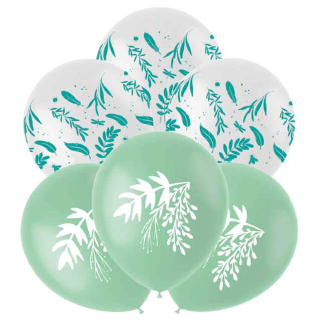 Balony "Liście", biało-zielone, Folat, 13", 6 szt