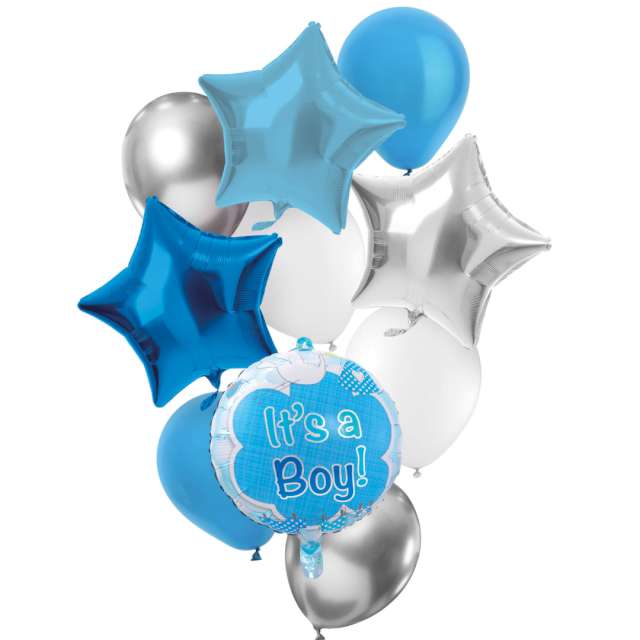 Balony "Zestaw Imprezowy - Its A Boy", biało-srebrno-niebieski, Folat, 10 szt