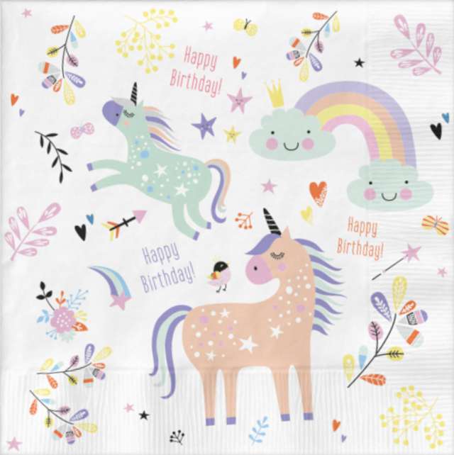 Serwetki "Happy Birthday - Unicorn", mix, Folat, 33 cm, 20 szt