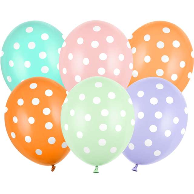 Balony "Kropki", pastel mix, PartyDeco, 12", 50 szt