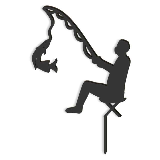 Topper z pleksy "Wędkarz siedzący", czarny, 12x18 cm