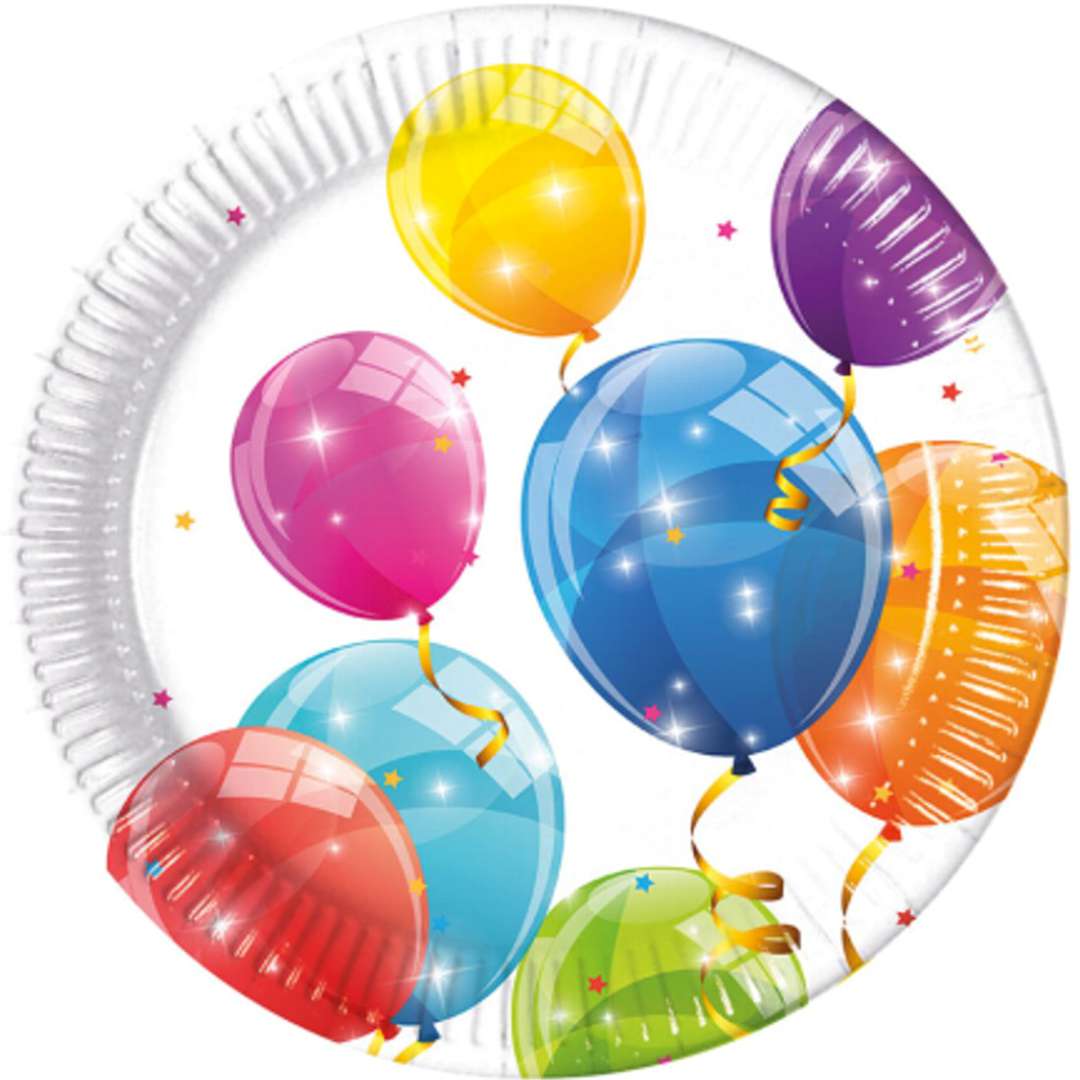 Talerzyki papierowe "Sparkling Balloons", 20 cm, 8 szt