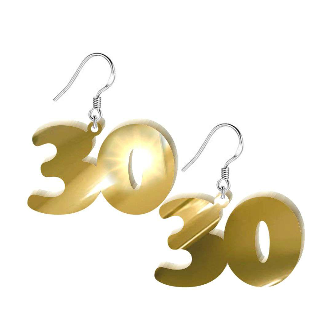 Kolczyki "30 urodziny", złoty lustrzany, 38x25 mm