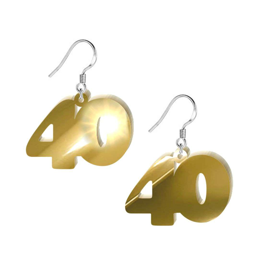 Kolczyki "40 urodziny", złoty lustrzany, 38x25 mm