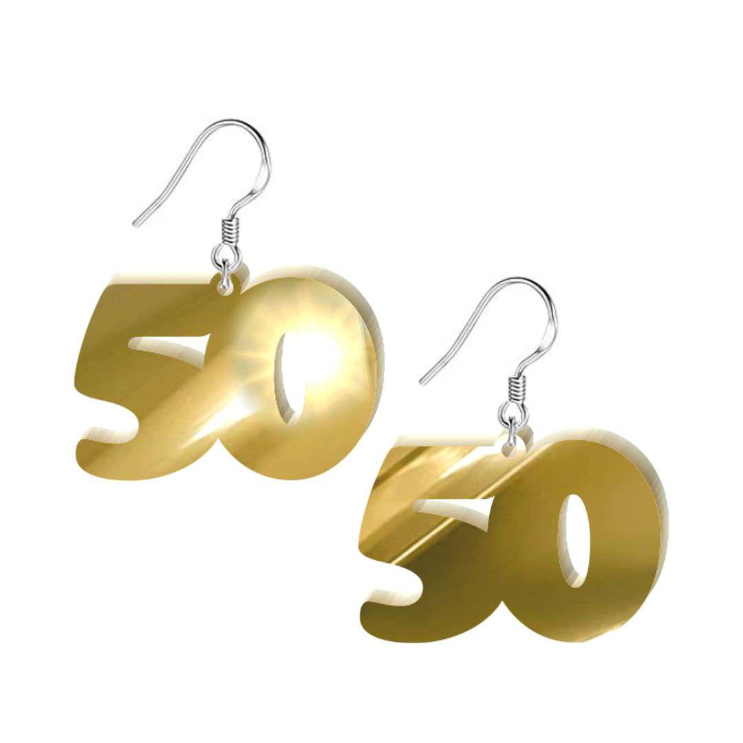Kolczyki "50 urodziny", złoty lustrzany, 38x25 mm