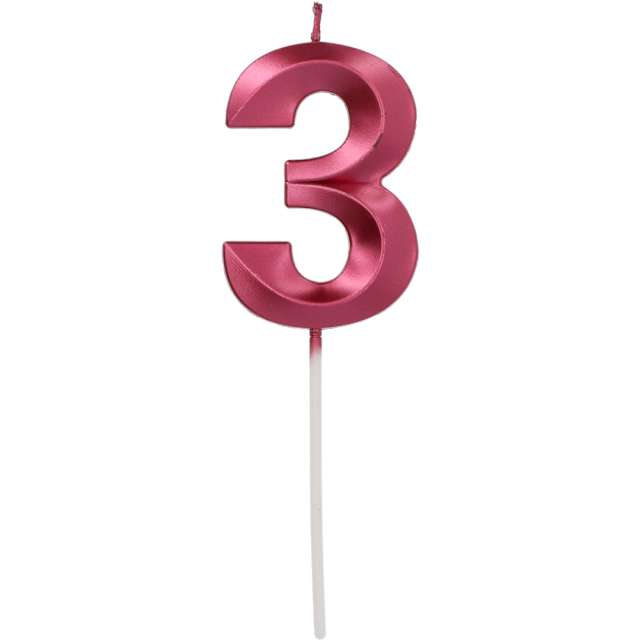 Świeczka na tort "Cyfra 3", różowa, Folat, 7 cm