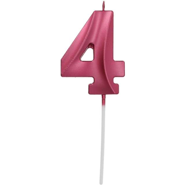 Świeczka na tort "Cyfra 4", różowa, Folat, 7 cm