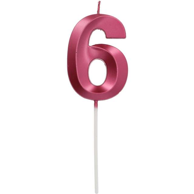 Świeczka na tort "Cyfra 6", różowa, Folat, 7 cm