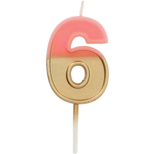Świeczka na tort "Cyfra 6", złoto-różowa, Folat, 5 cm