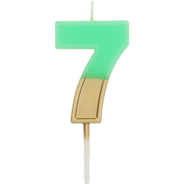 Świeczka na tort "Cyfra 7", złoto-zielona, Folat, 5 cm