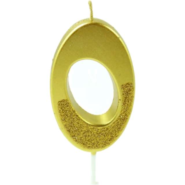 Świeczka na tort "Cyfra 0 - brokatowa", złota, Jix, 12 cm