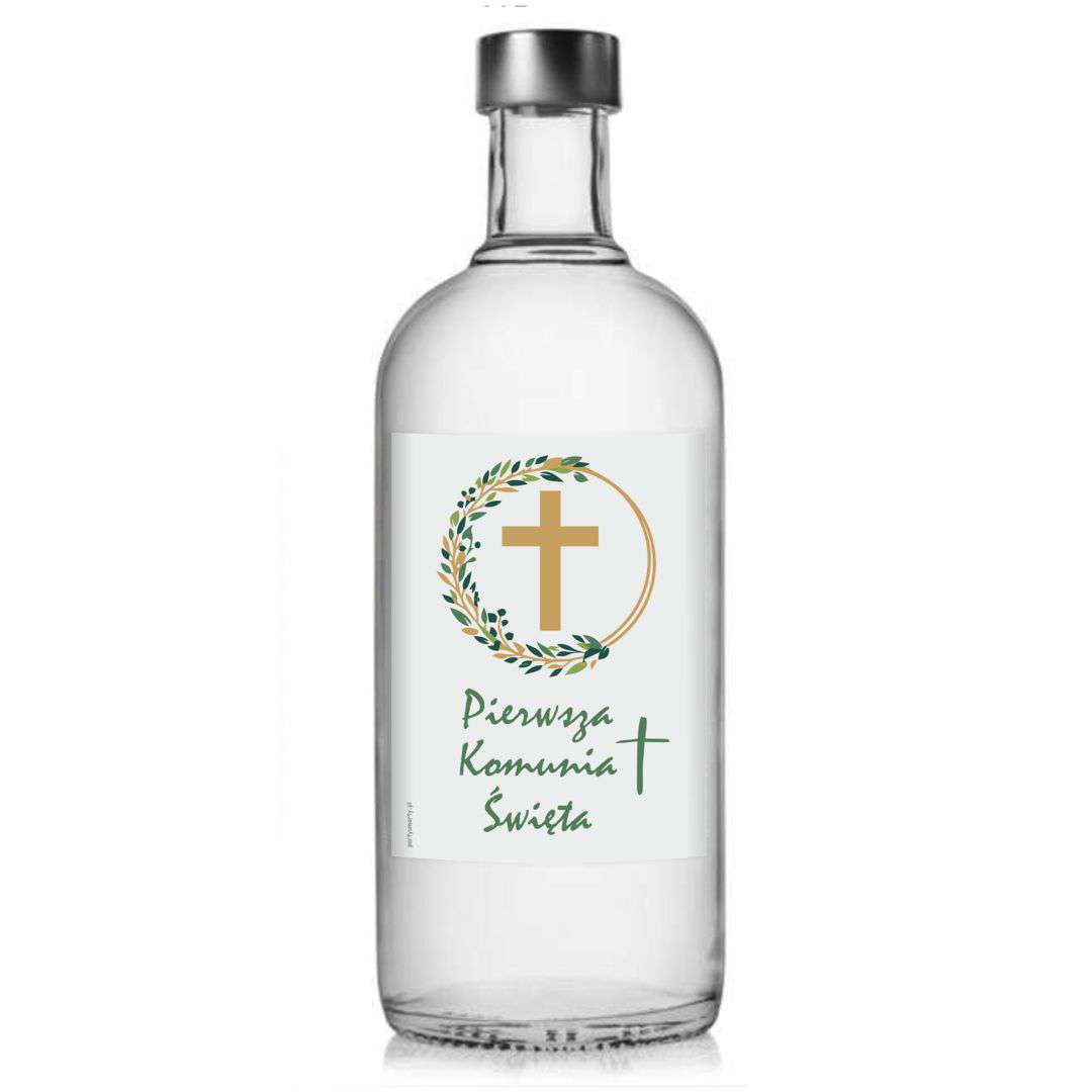 Etykieta na butelkę I Komunia święta z krzyżem 85x120 mm 5 szt