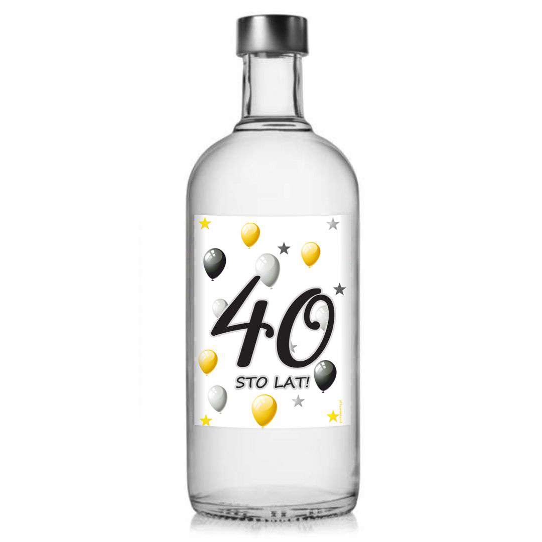 Etykieta na butelkę "Urodziny 40 white, 85x120 mm, 5 szt