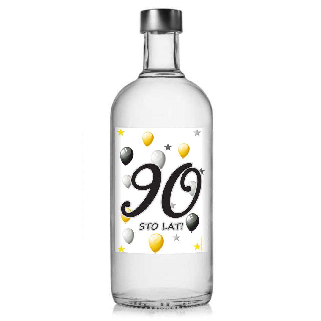 Etykieta na butelkę "Urodziny 90 white, 85x120 mm, 5 szt