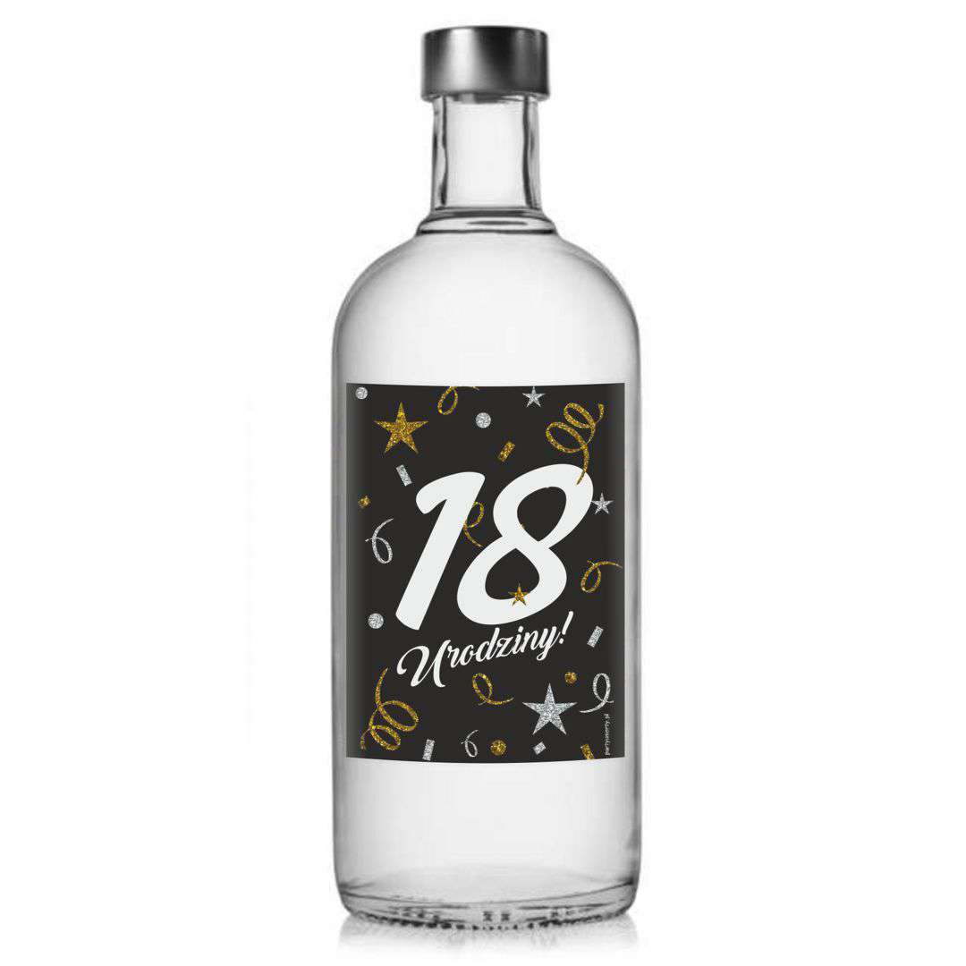 Etykieta na butelkę "18 urodziny", czarny, 85x120 mm, 5 szt