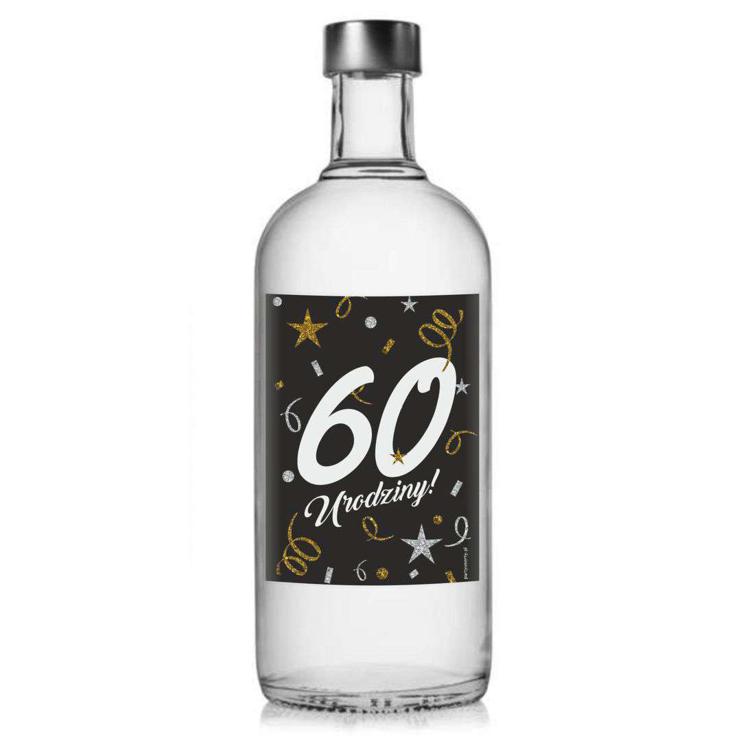 Etykieta na butelkę 60 urodziny czarny 85x120 mm 5 szt