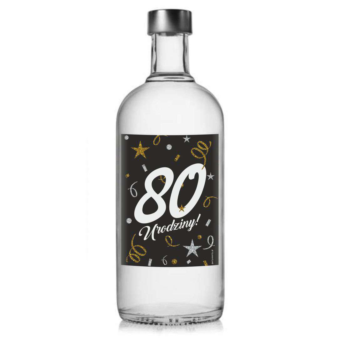 Etykieta na butelkę "Urodziny 80 black", 85x120 mm, 5 szt