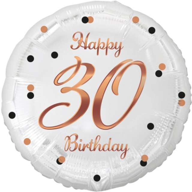 Balon foliowy "Happy Birthday 30 - B&C", różowo-złoty, Godan, 18" RND