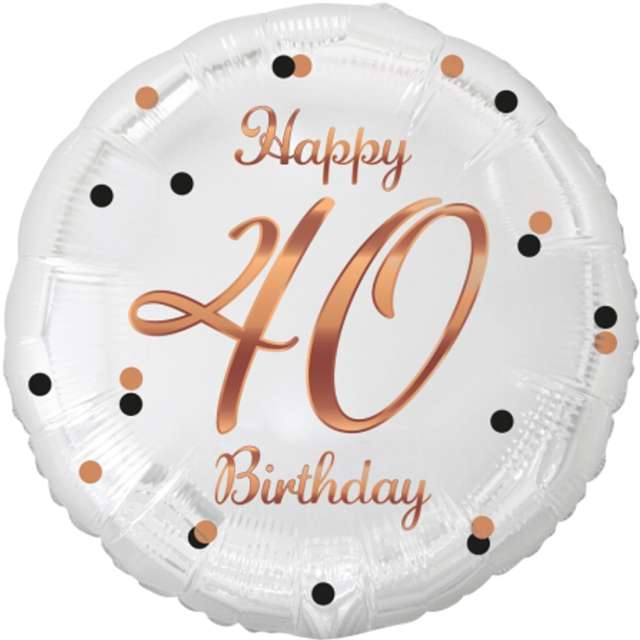 Balon foliowy "Happy Birthday 40 - B&C", różowe złoto, Godan, 18", RND