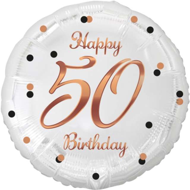 Balon foliowy "Happy Birthday 50 - B&C", różowe złoto, Godan, 18", RND