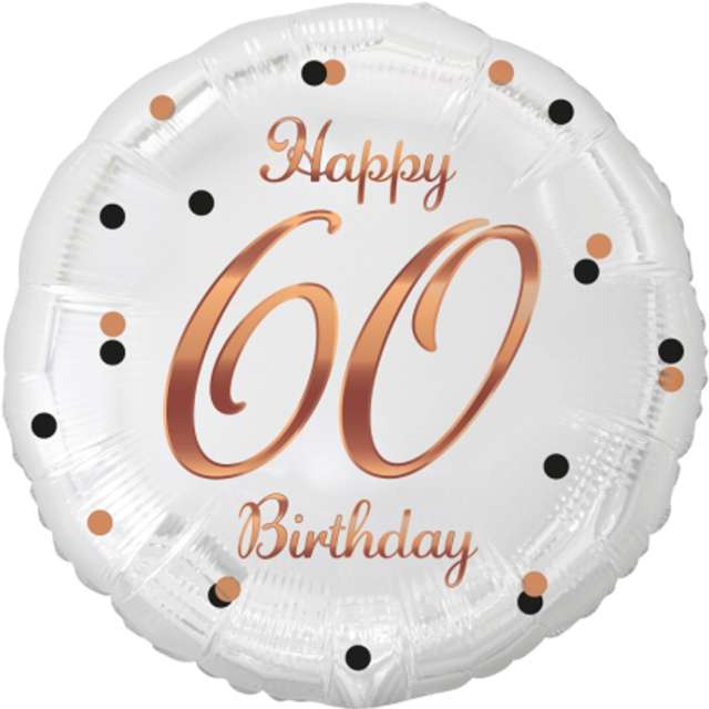Balon foliowy "Happy Birthday 60 - B&C", różowo-złoty, Godan, 18" RND