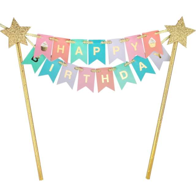 Topper papierowy Happy Birthday - urodziny B&C Godan 27 cm