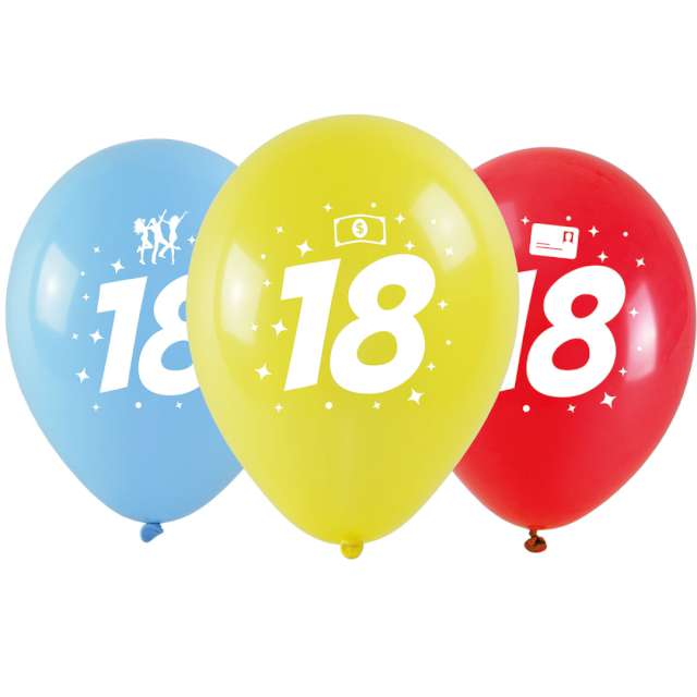 Balony "18 Urodziny", mix, Arpex, 11", 3 szt