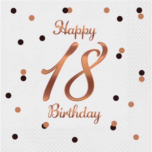 Serwetki "Happy Birthday 18 - B&C", różowo-złoty, Godan, 33 cm, 20 szt