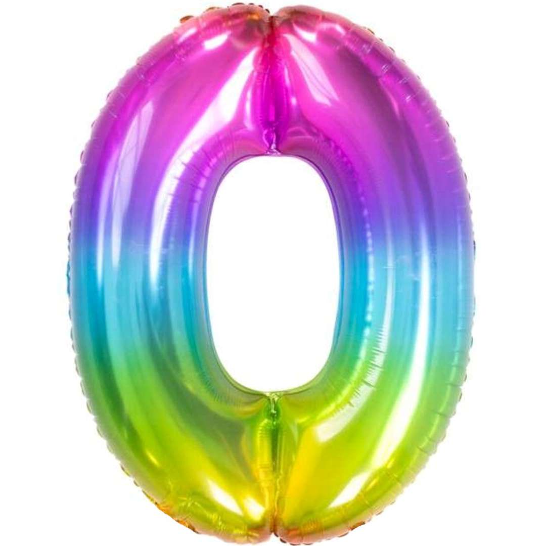 Balon foliowy "Cyfra 0 - Yummy Gummy Rainbow", tęczowy, Folat, 34", DGT