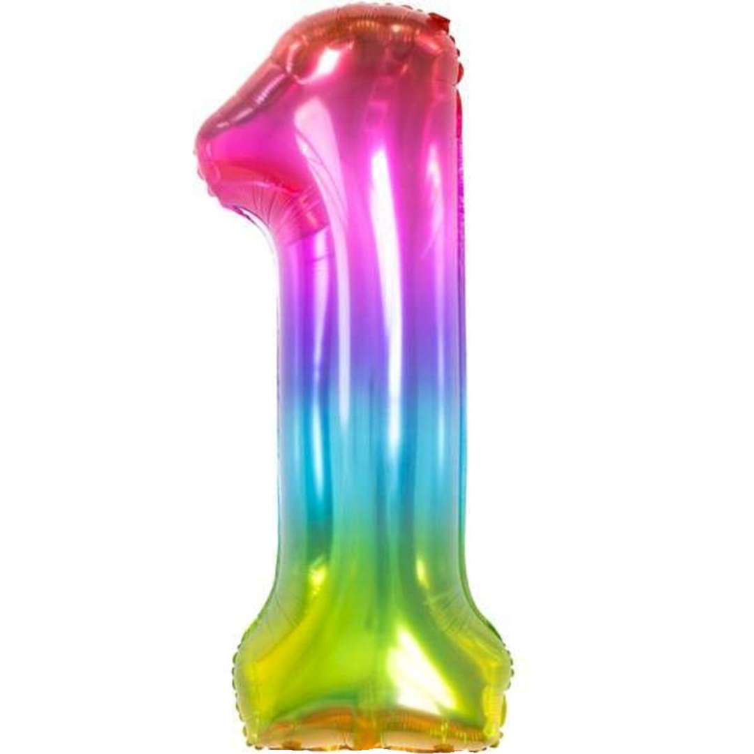 Balon foliowy "Cyfra 1 - Yummy Gummy Rainbow", tęczowy, Folat, 34" DGT