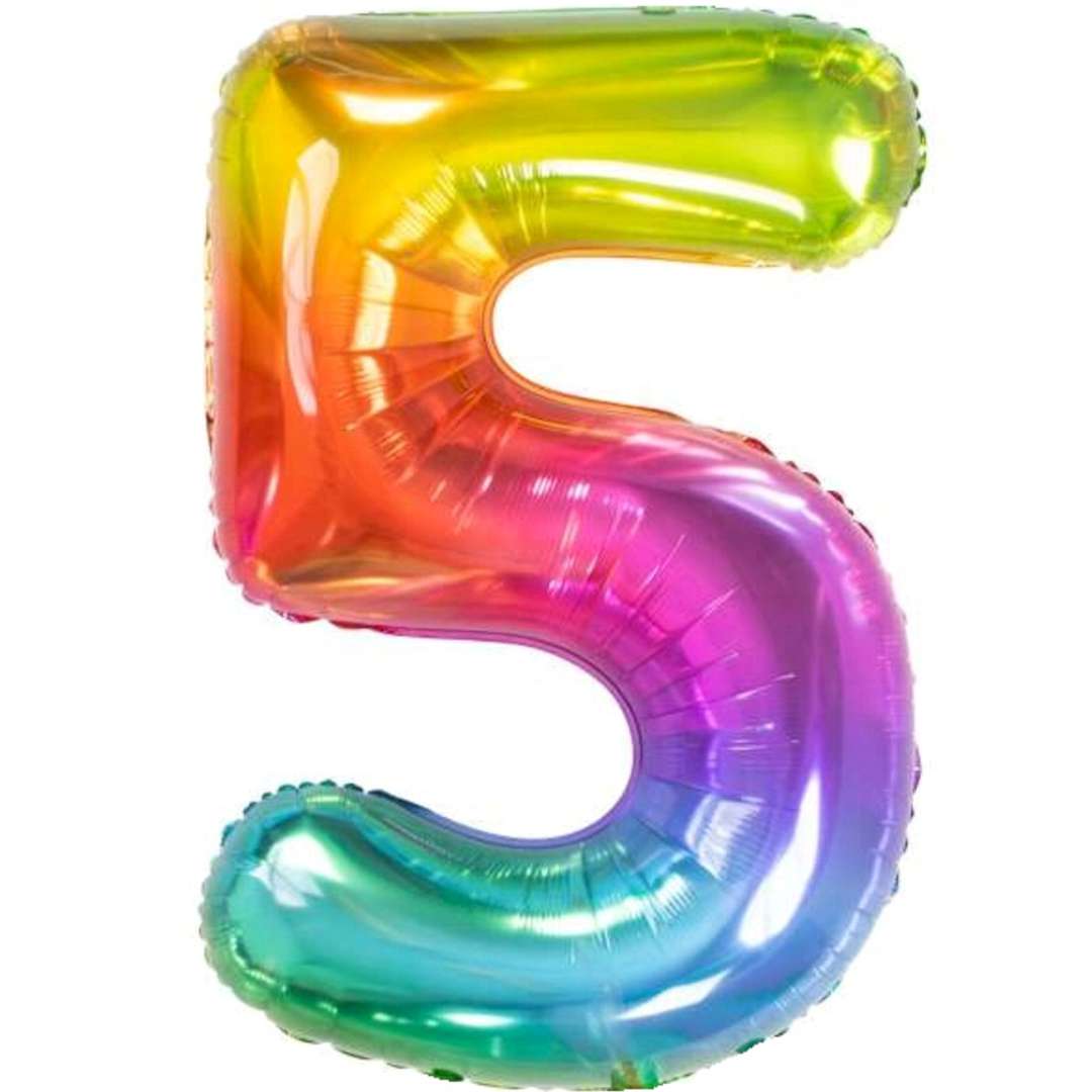 Balon foliowy "Cyfra 5 - Yummy Gummy Rainbow", tęczowy, Folat, 34", DGT