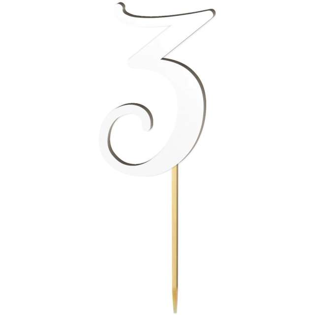 Topper laminowany "Liczba 3", biały, 18 cm