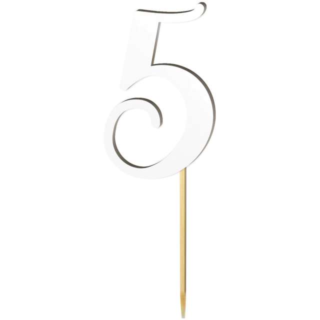Topper laminowany "Liczba 5", biały, 18 cm