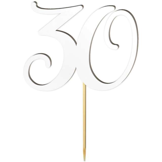 Topper laminowany "Liczba 30", biały, 18 cm