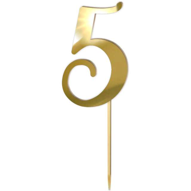 Topper z pleksy "Liczba 5", złoty lustrzany, 18 cm