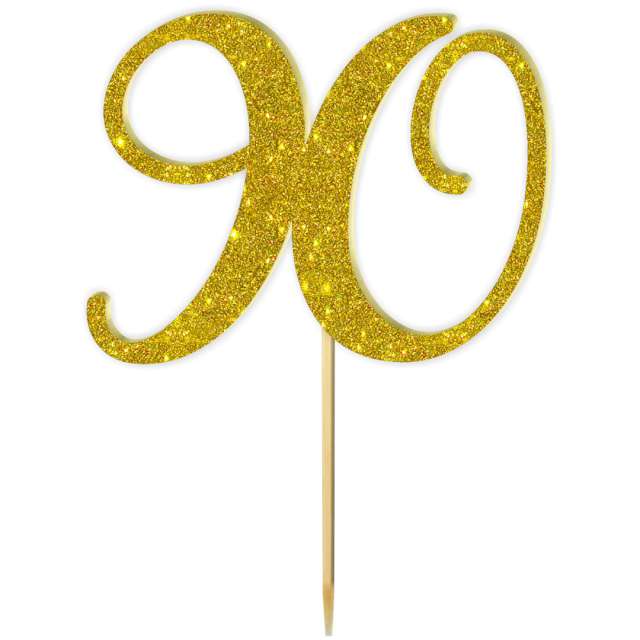 Topper z pleksy "Liczba 90", złoty brokat, 18 cm