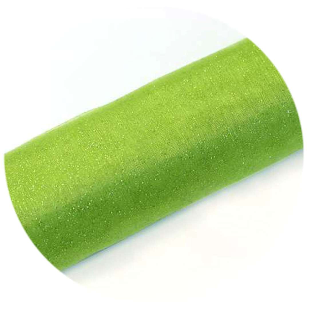 Organza "Glitter", zielona jasna brokatowa, 16 cm, 9 m, 1 rolka