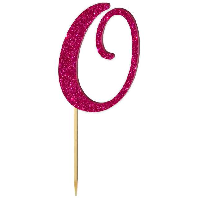 Topper z pleksy "Liczba 0", różowy brokat, 18 cm