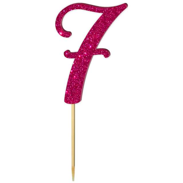 Topper z pleksy "Liczba 7", różowy brokat, 18 cm