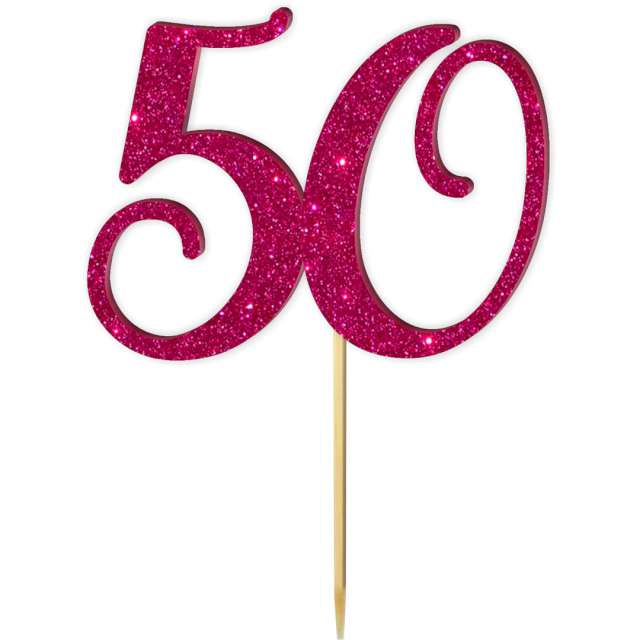 Topper z pleksy "Liczba 50", różowy brokat, 18 cm